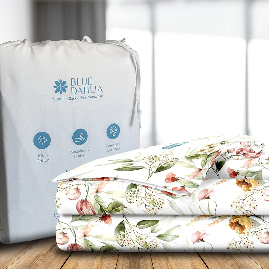 Bedsheet Set | Autumn Flora | 100% Cotton King Size Bedsheet + 2 Pillow Cases - Image 2