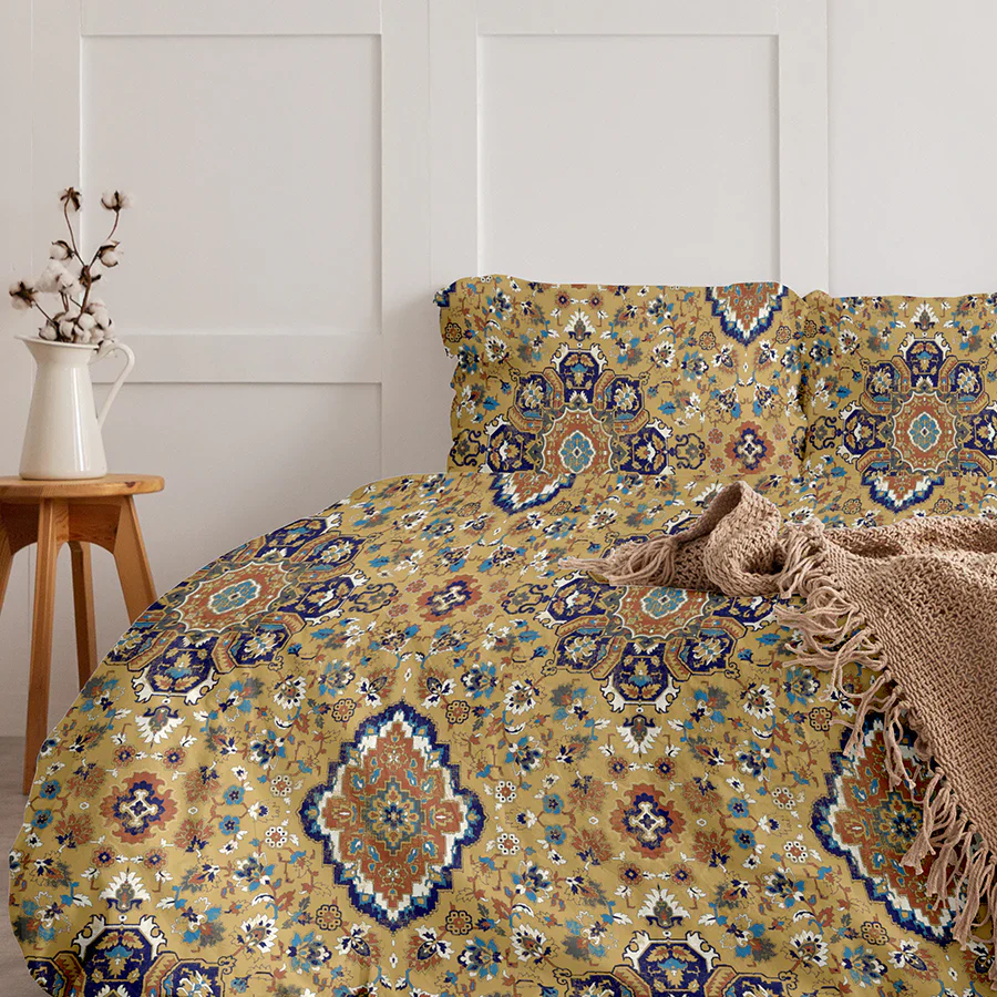 Fitted Bedsheet Set | Medallion Earth | 100% Cotton Bedsheet + 2 Pillow Cases [Sizes: King Bedsheets & Queen/ Double Bedsheets] - Image 8