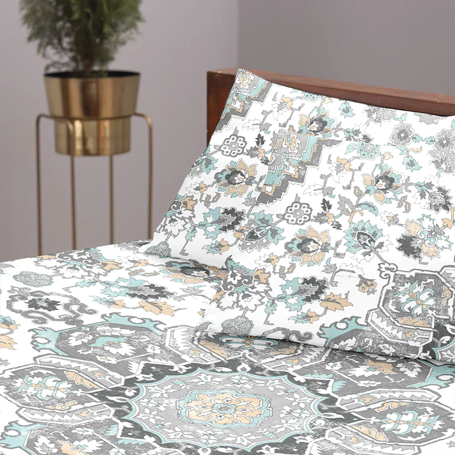 Bedsheet Set | Medallion Earth | 100% Cotton King Size Bedsheet + 2 Pillow Cases - Image 3