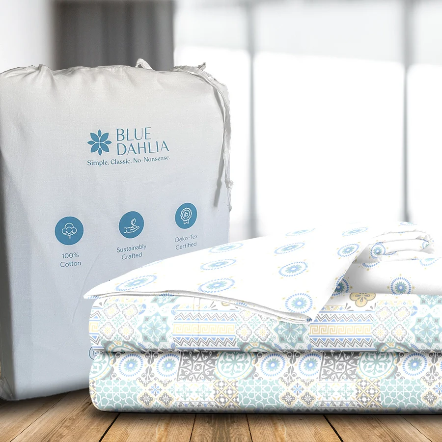 Bedsheet Set |  Morocco Tiles | 100% Cotton King Size Bedsheet + 2 Pillow Cases - Image 3
