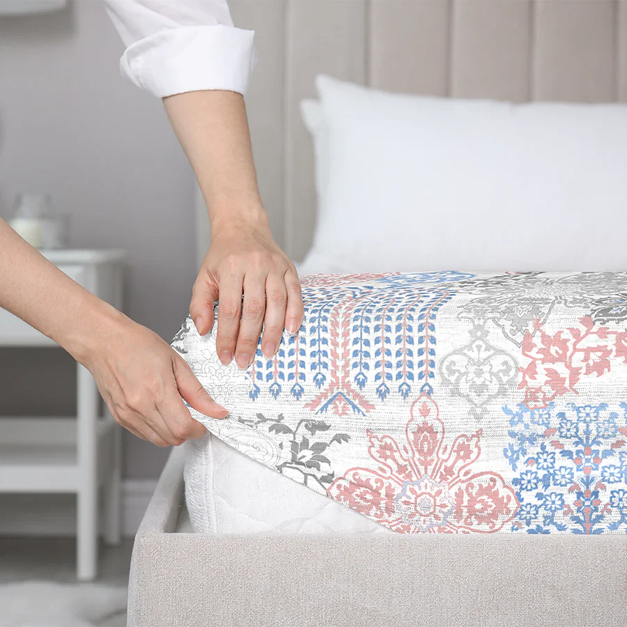 Fitted Bedsheet Set | Pastel Brocade | 100% Cotton Bedsheet + 2 Pillow Cases [Sizes: King Bedsheets & Queen/ Double Bedsheets] - Image 4