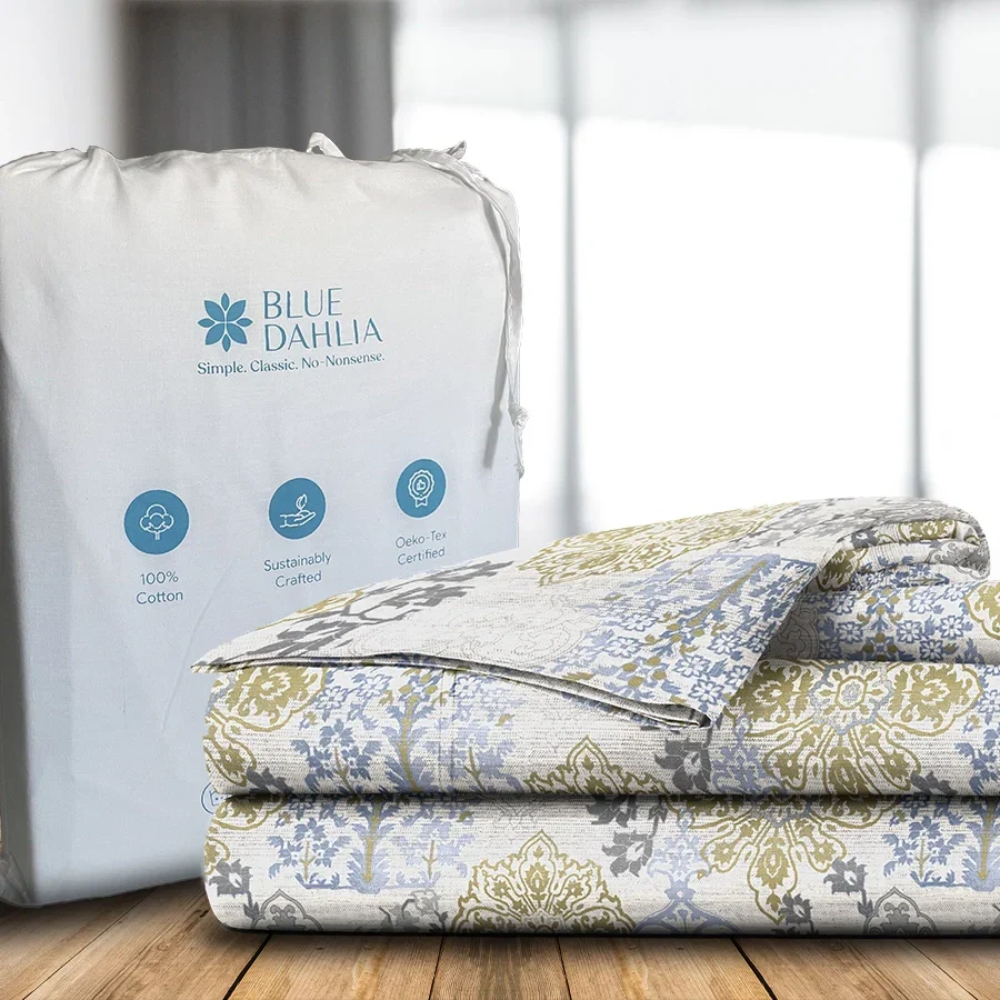 Bedsheet Set | Pastel Brocade | 100% Cotton King Size Bedsheet + 2 Pillow Cases - Image 3