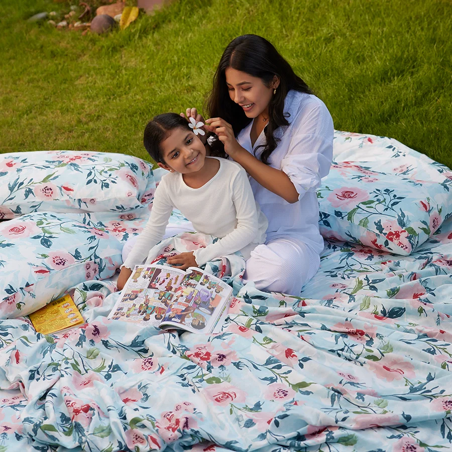 Fitted Bedsheet Set | Soft Camellias | 100% Cotton Bedsheet + 2 Pillow Cases [Sizes: King Bedsheets & Queen/ Double Bedsheets] - Image 3