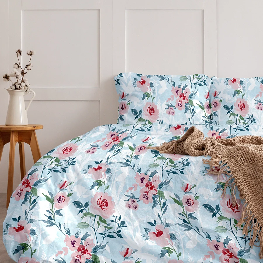 Fitted Bedsheet Set | Soft Camellias | 100% Cotton Bedsheet + 2 Pillow Cases [Sizes: King Bedsheets & Queen/ Double Bedsheets] - Image 5