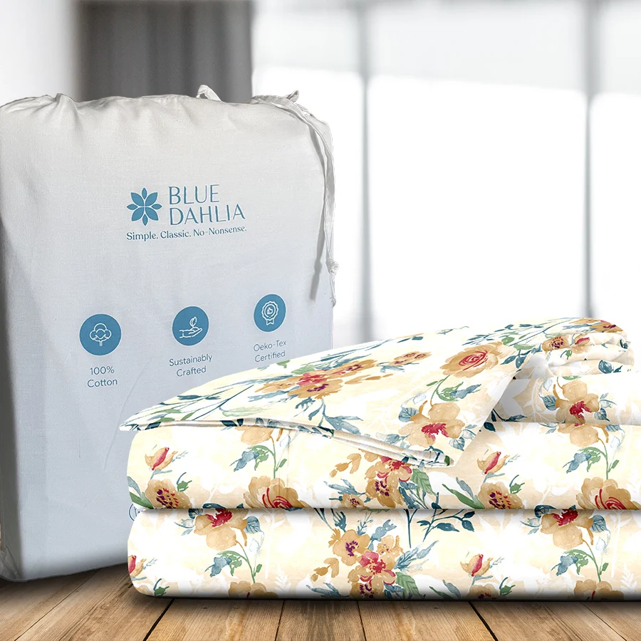 Bedsheet Set | Soft Camellias | 100% Cotton King Size Bedsheet + 2 Pillow Cases - Image 6
