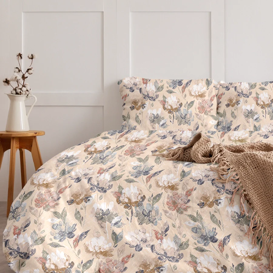 Bedsheet Set | Vintage Rustic Flowers | 100% Cotton King Size Bedsheet + 2 Pillow Cases - Image 3