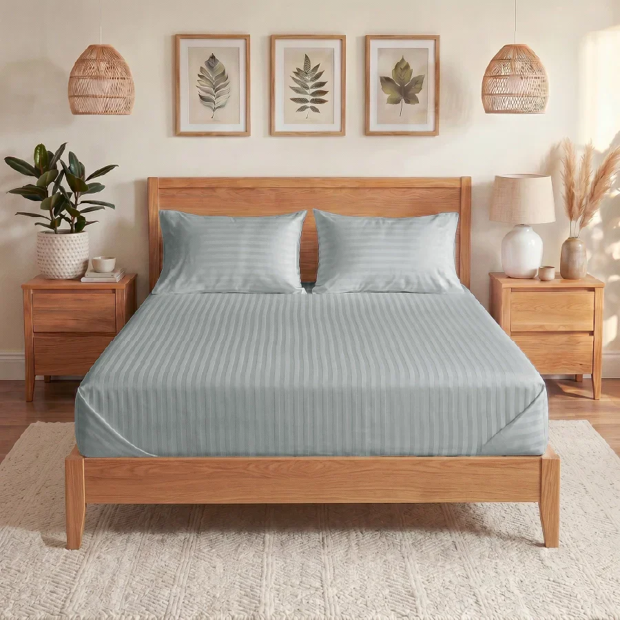 Bedsheet Set | Striped Luxe | 100% Cotton King Size Bedsheet + 2 Pillow Cases | 300TC - Image 15