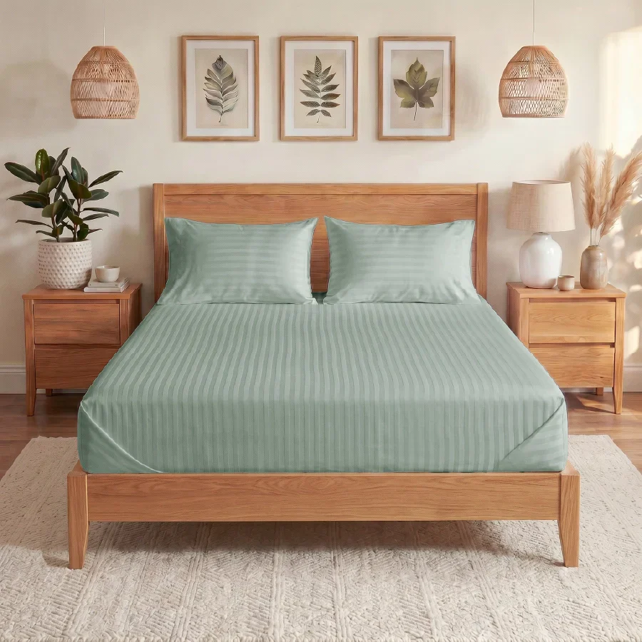 Bedsheet Set | Striped Luxe | 100% Cotton King Size Bedsheet + 2 Pillow Cases | 300TC - Image 22
