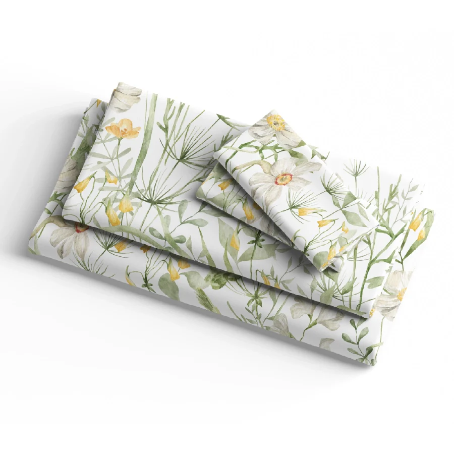 Bedsheet Set | Aquarelle Garden | 100% Cotton King Size Bedsheet + 2 Pillow Cases - Image 3