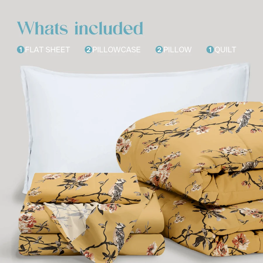 Comfort Bundle | Bedsheet Set with Quilt & Pillows | Cherry Blossom - Image 7