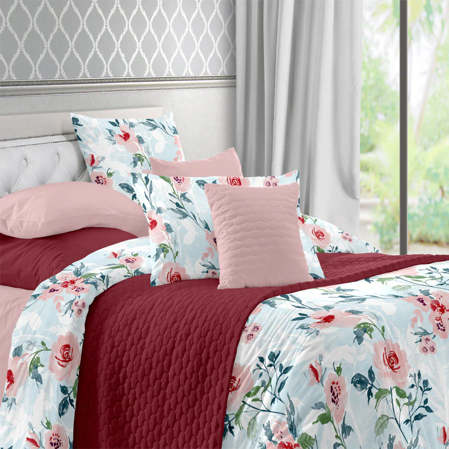 Comfort Bundle | Bedsheet Set with Quilt & Pillows | Soft Camellias - Image 2