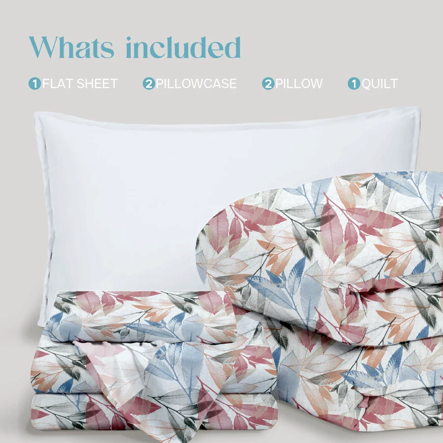 Comfort Bundle | Bedsheet Set with Quilt & Pillows | Spring Time Pastel