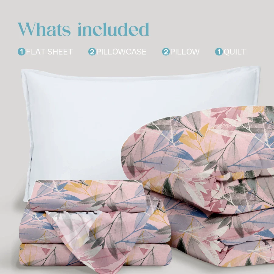 Comfort Bundle | Bedsheet Set with Quilt & Pillows | Spring Time Pastel - Image 6
