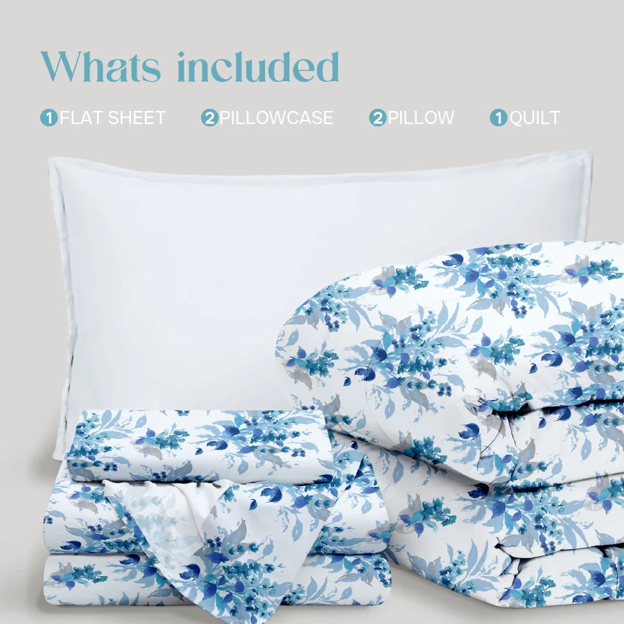 Comfort Bundle | Bedsheet Set with Quilt & Pillows | Vibrant Snapdragon