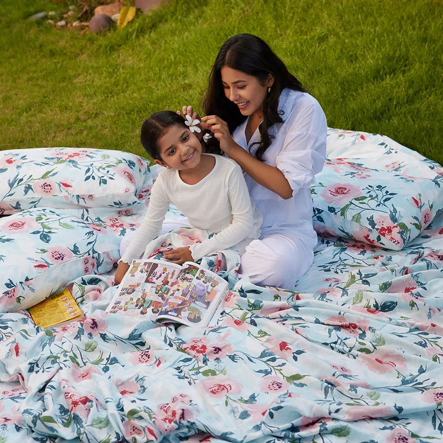 Bedsheet Set | Soft Camellias | 100% Cotton Single Size Bedsheet with 1 Pillow Case