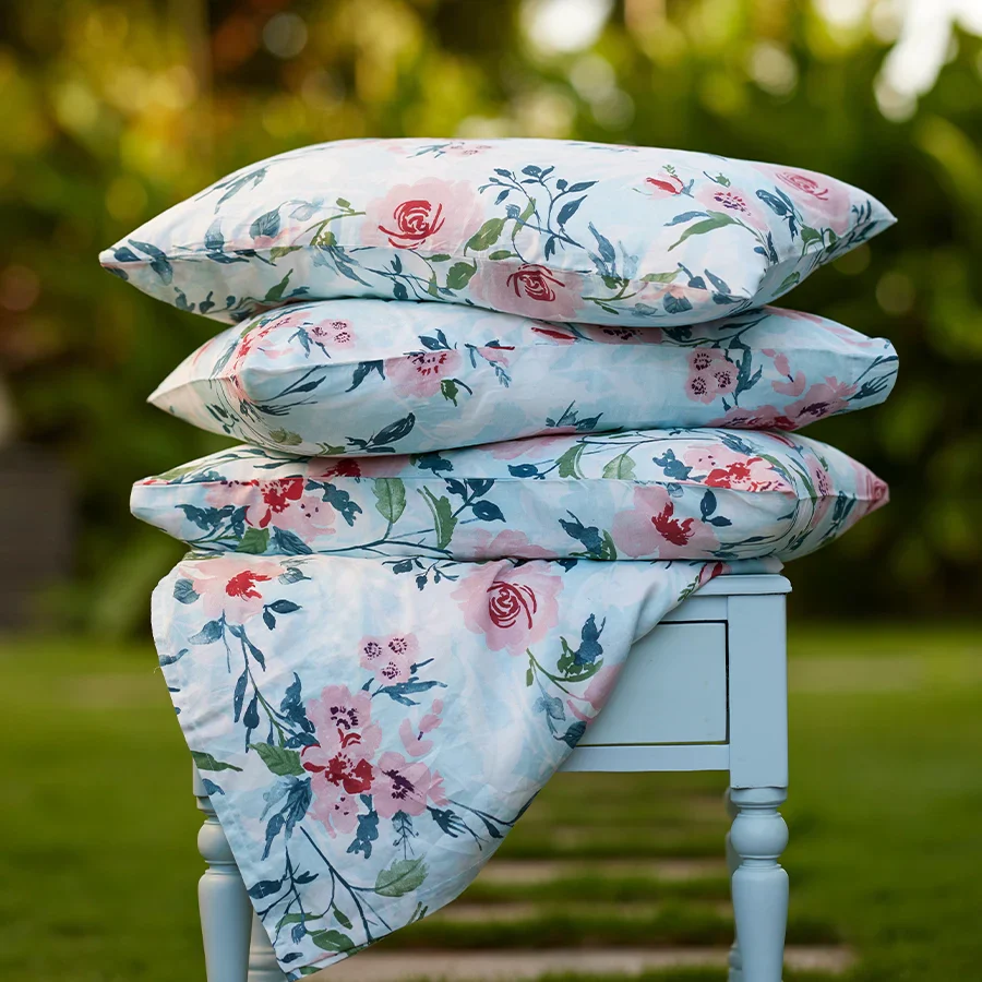Bedsheet Set | Soft Camellias | 100% Cotton Single Size Bedsheet with 1 Pillow Case - Image 2