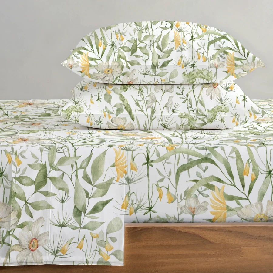 Bedsheet Set | Aquarelle Garden | 100% Cotton Single Size Bedsheet with 1 Pillow Case