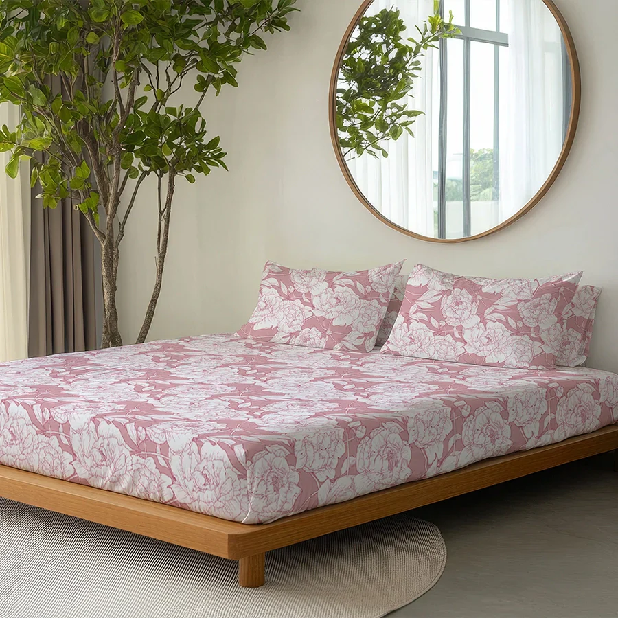 Bedsheet Set | Bloomful Pink | 100% Cotton Single Size Bedsheet with 1 Pillow Case - Image 3