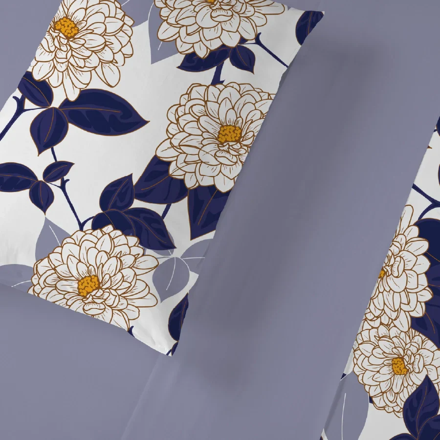 Bedsheet Set | Dahlia Range Dark Blue | 100% Cotton Single Size Bedsheet with 1 Pillow Case - Image 5