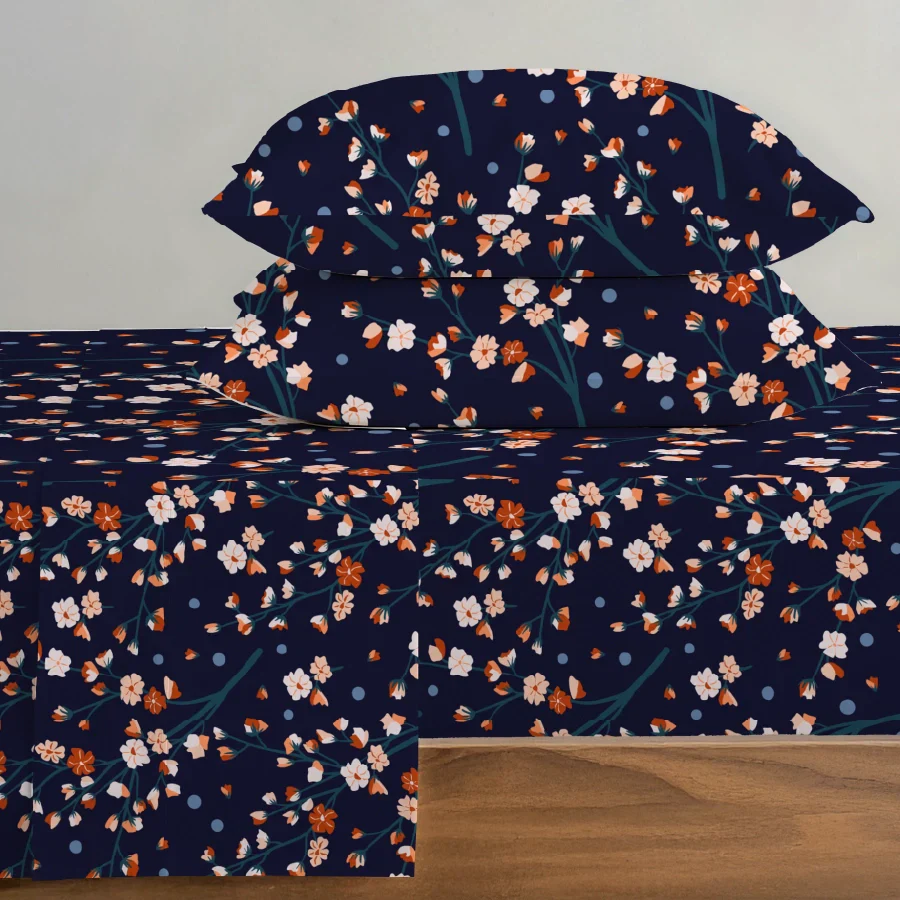Bedsheet Set | Dusk Flora | 100% Cotton Single Size Bedsheet with 1 Pillow Case