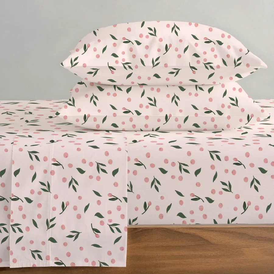 Bedsheet Set | Olive Grove Soft Pink | 100% Cotton Single Size Bedsheet with 1 Pillow Case