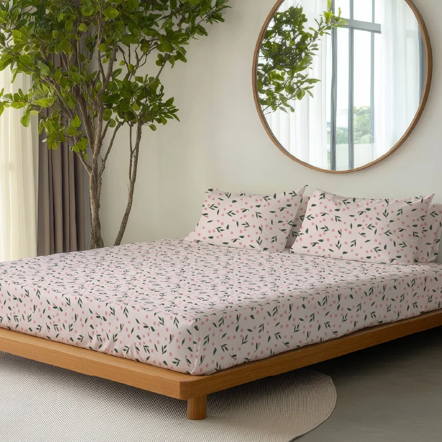 Bedsheet Set | Olive Grove Soft Pink | 100% Cotton Single Size Bedsheet with 1 Pillow Case - Image 2