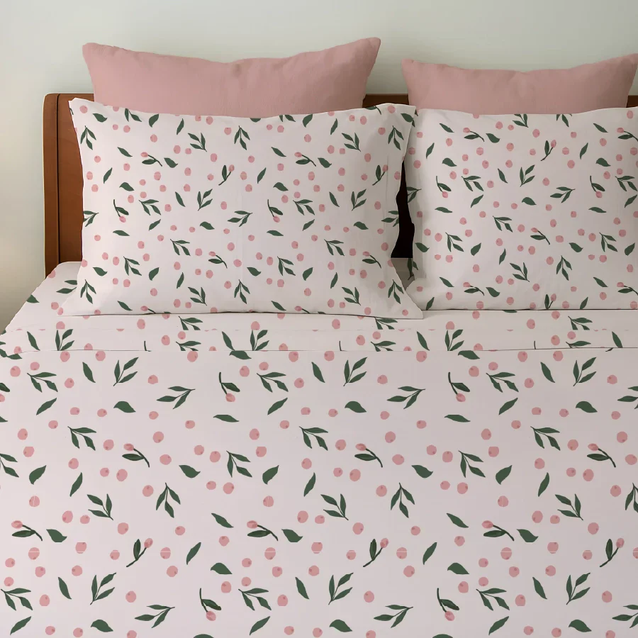 Bedsheet Set | Olive Grove Soft Pink | 100% Cotton Single Size Bedsheet with 1 Pillow Case - Image 3