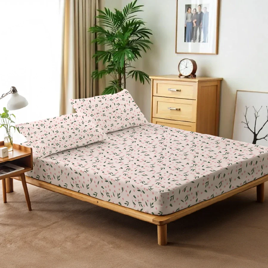 Bedsheet Set | Olive Grove Soft Pink | 100% Cotton Single Size Bedsheet with 1 Pillow Case - Image 4