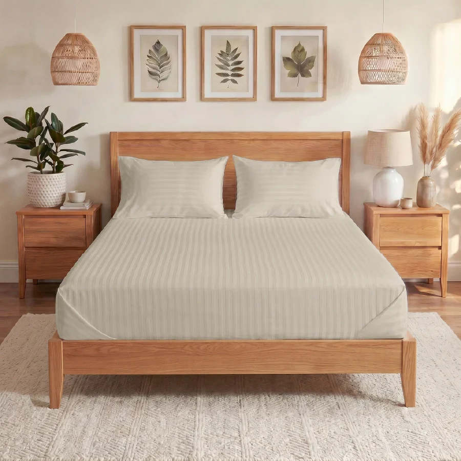 Bedsheet Set | Striped Luxe | 100% Cotton Single Size Bedsheet + 1 Pillow Case | 300TC - Single - Image 36
