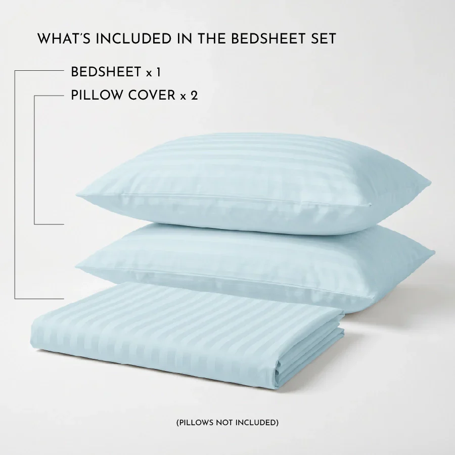 Bedsheet Set | Striped Luxe | 100% Cotton Single Size Bedsheet + 1 Pillow Case | 300TC - Single - Image 4