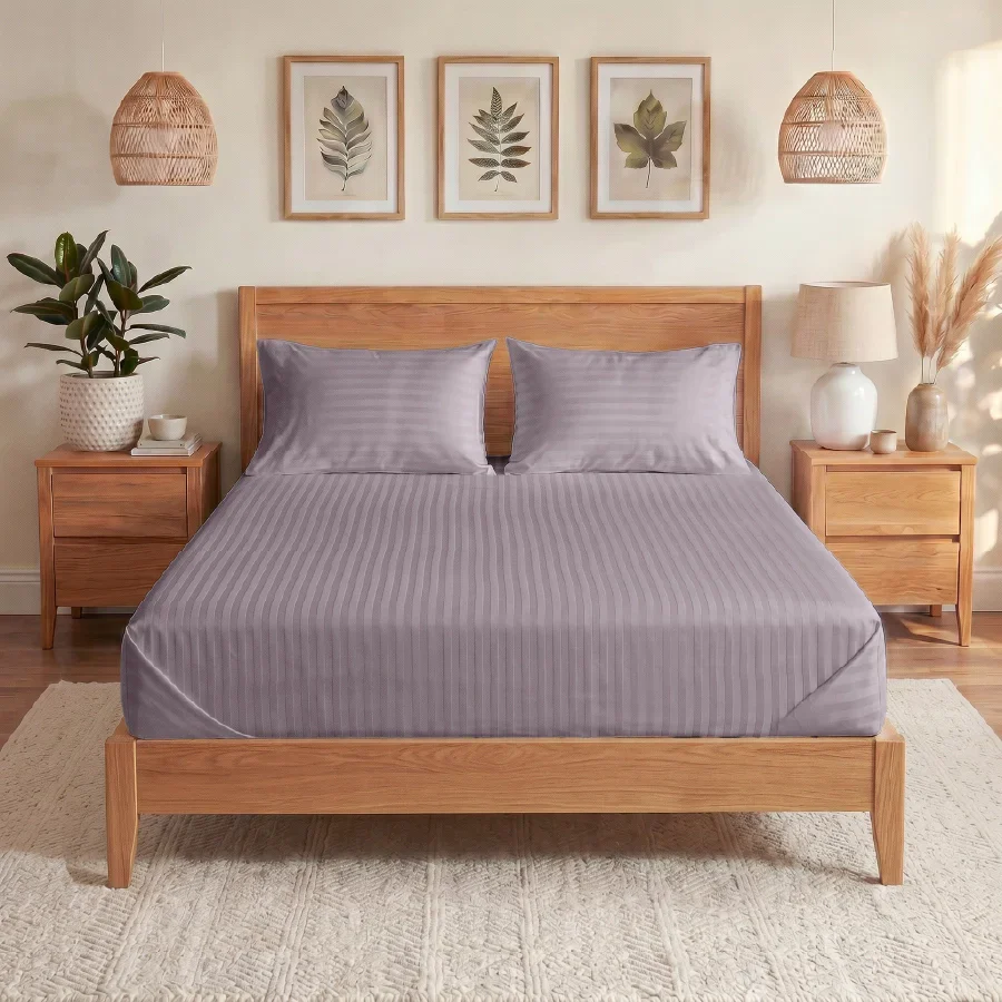 Bedsheet Set | Striped Luxe | 100% Cotton Single Size Bedsheet + 1 Pillow Case | 300TC - Single - Image 43