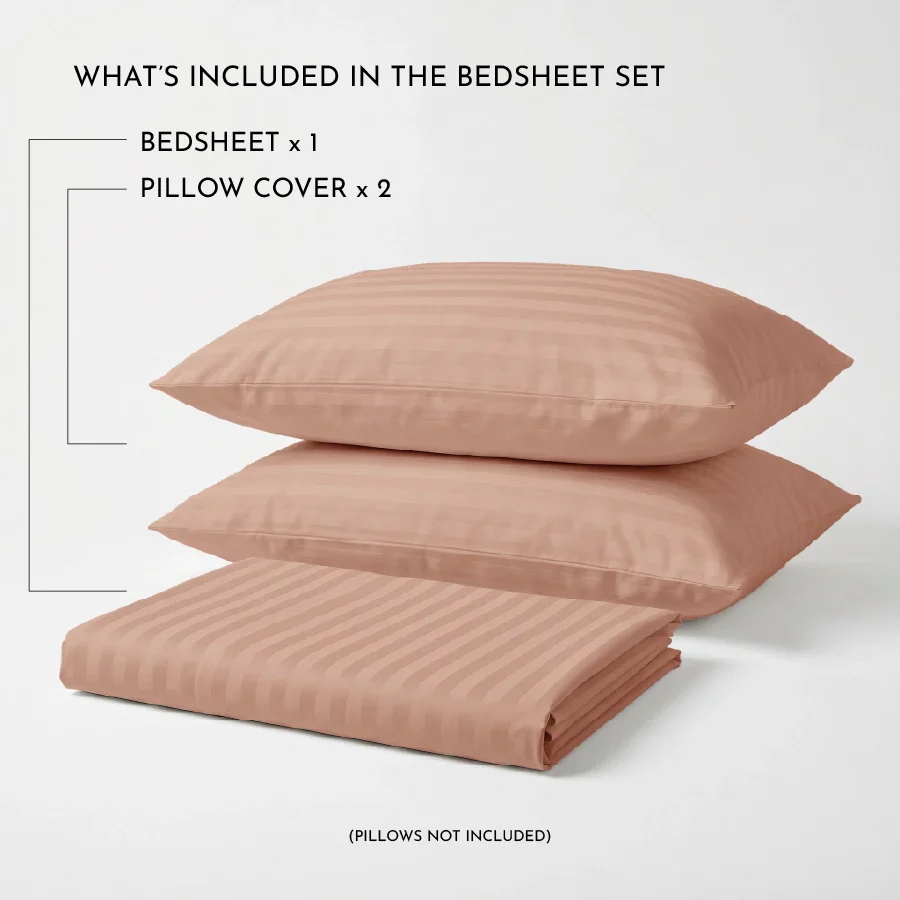 Bedsheet Set | Striped Luxe | 100% Cotton Single Size Bedsheet + 1 Pillow Case | 300TC - Single - Image 53