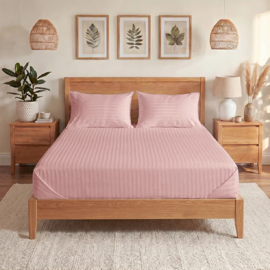 Bedsheet Set | Striped Luxe | 100% Cotton Single Size Bedsheet + 1 Pillow Case | 300TC - Single - Image 8