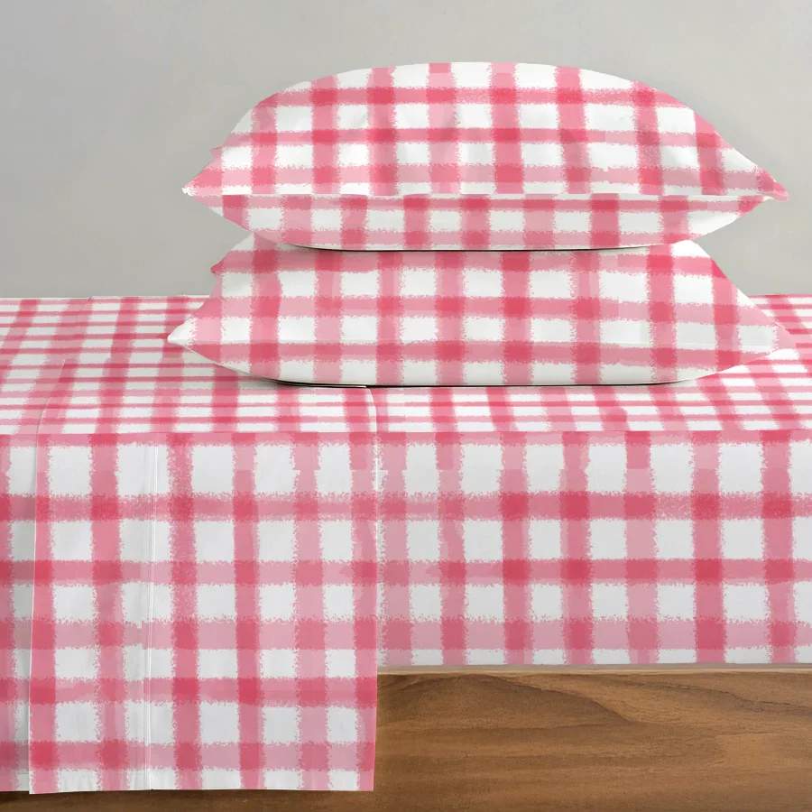 Bedsheet Set | Water Color Checks | 100% Cotton Single Size Bedsheet with 1 Pillow Case