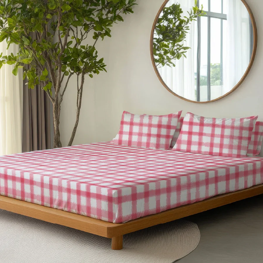Bedsheet Set | Water Color Checks | 100% Cotton Single Size Bedsheet with 1 Pillow Case - Image 2