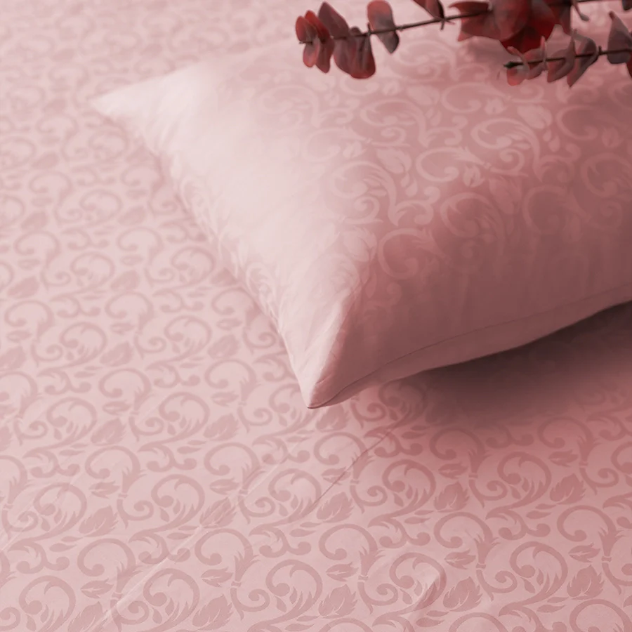 Fitted Bedsheet Set | Blooming Coral Jacquard | 100% Cotton Bedsheet + 2 Pillow Cases [Sizes: King Bedsheets & Queen/ Double Bedsheets] | 300TC - Image 17