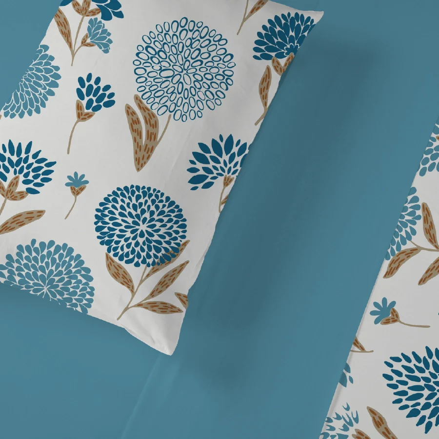 Bedsheet Set | Dahlia Range Light Blue | 100% Cotton King Size Bedsheet + 2 Pillow Cases - Image 4