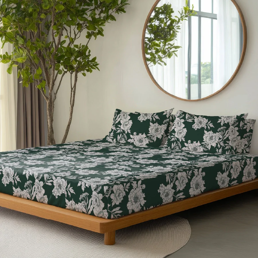 Bedsheet Set | Dreamy Flora | 100% Cotton King Size Bedsheet + 2 Pillow Cases - Image 5