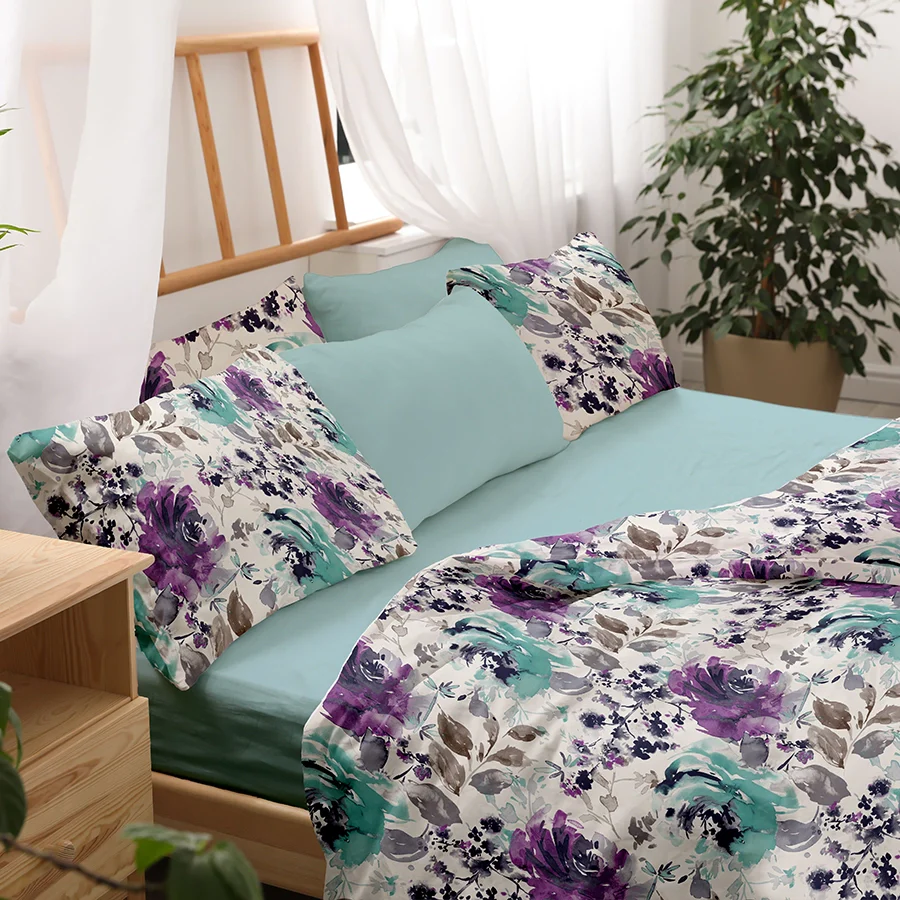 Duvet Cover | Peonies Wisteria Purple | 100% Cotton | Size : Double