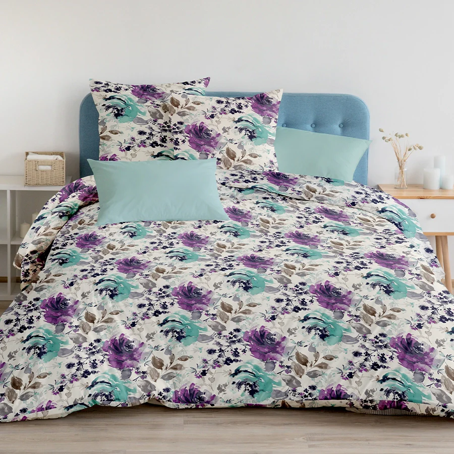 Duvet Cover | Peonies Wisteria Purple | 100% Cotton | Size : Double - Image 2