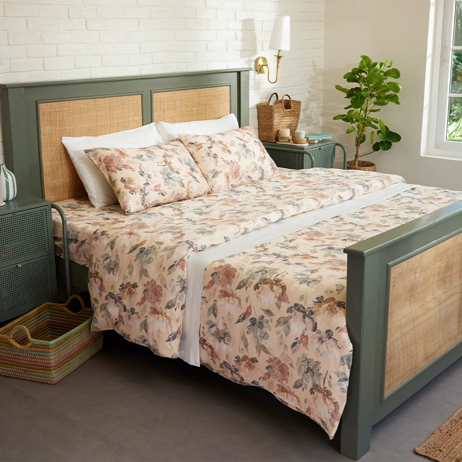 Duvet Cover | Vintage Rustic Flowers | 100% Cotton | Size : Double - Image 3
