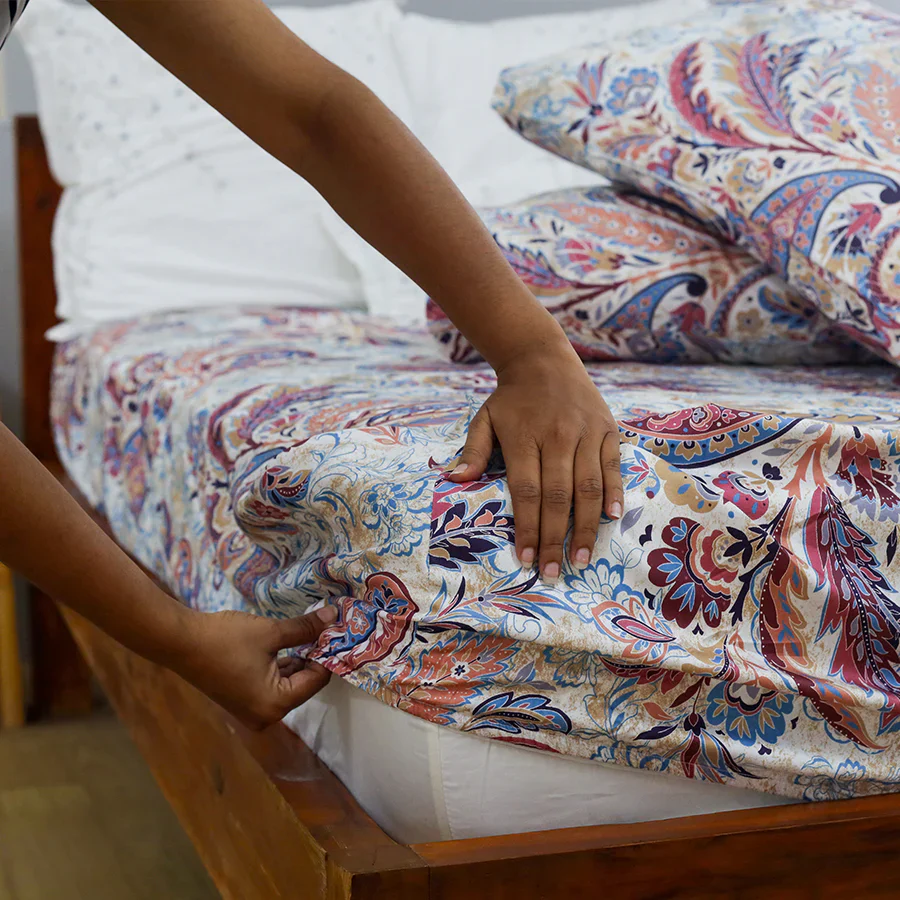 Fitted Bedsheet Set | Parsely Bohemian | 100% Cotton Bedsheet + 2 Pillow Cases [Sizes: King Bedsheets & Queen/ Double Bedsheets] - Image 5