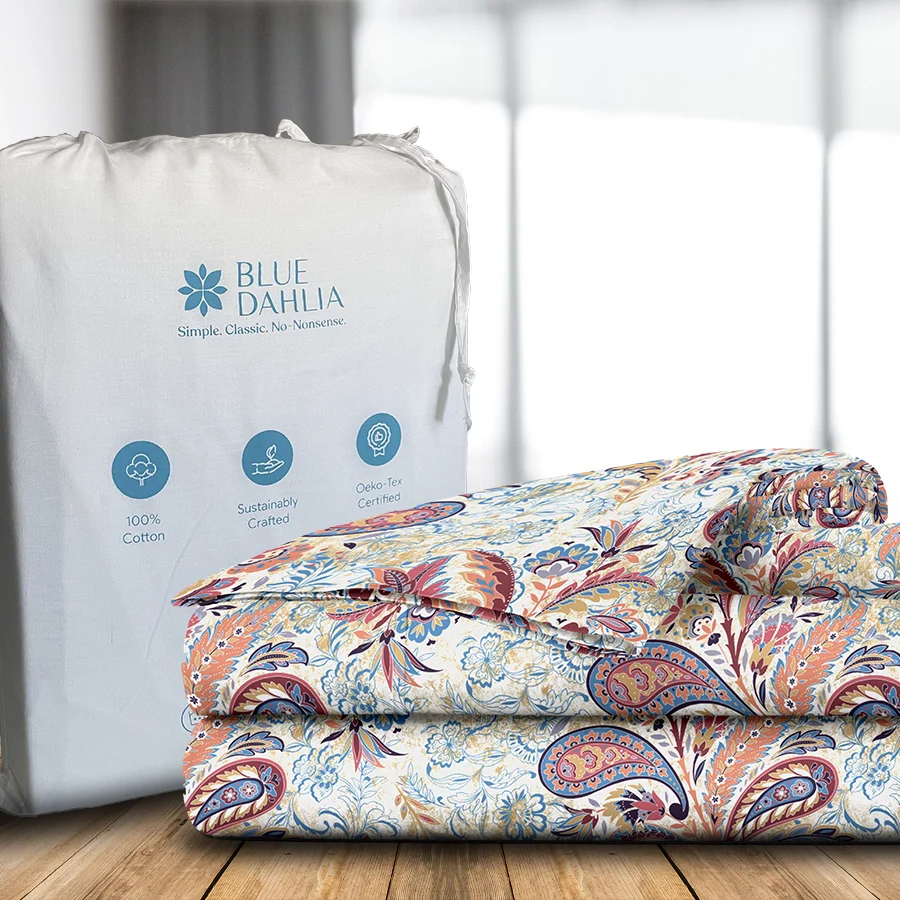 Fitted Bedsheet Set | Parsely Bohemian | 100% Cotton Bedsheet + 2 Pillow Cases [Sizes: King Bedsheets & Queen/ Double Bedsheets] - Image 6