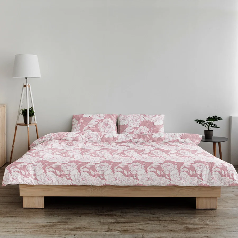 Fitted Bedsheet Set | Bloomful Pink | 100% Cotton Bedsheet + 2 Pillow Cases [Sizes: King Bedsheets & Queen/ Double Bedsheets] - Image 5