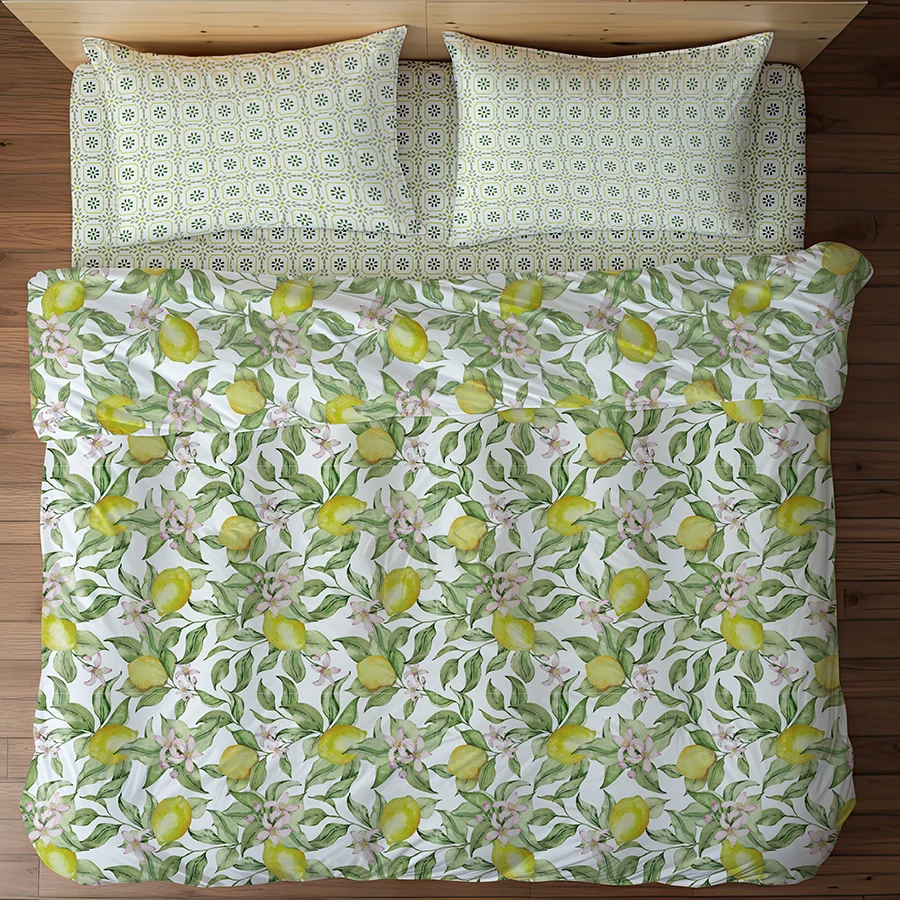 Fitted Bedsheet Set | Lemon Ridge | 100% Cotton Bedsheet + 2 Pillow Cases [Sizes: King Bedsheets & Queen/ Double Bedsheets] - Image 3
