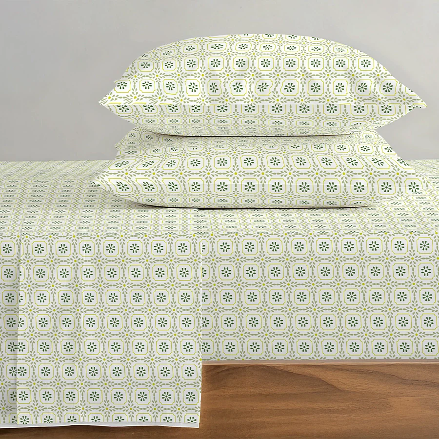 Fitted Bedsheet Set | Lemon Ridge | 100% Cotton Bedsheet + 2 Pillow Cases [Sizes: King Bedsheets & Queen/ Double Bedsheets] - Image 4