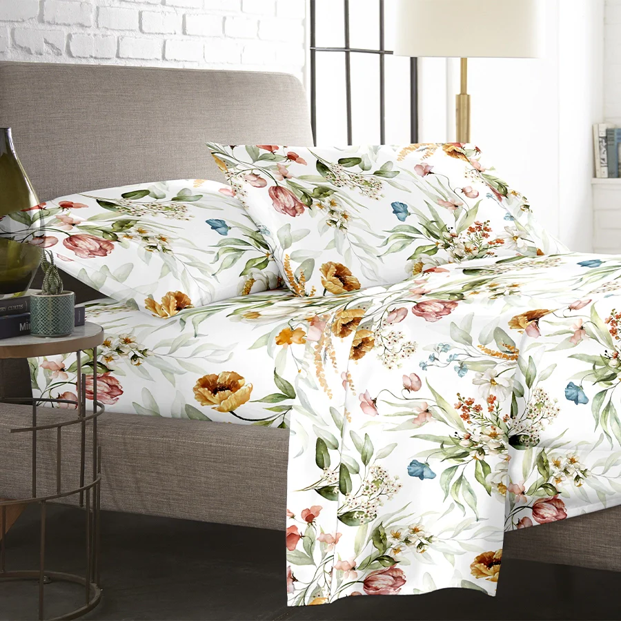 Fitted Bedsheet Set | Autumn Flora | 100% Cotton Bedsheet + 2 Pillow Cases [Sizes: King Bedsheets & Queen/ Double Bedsheets] - Image 2