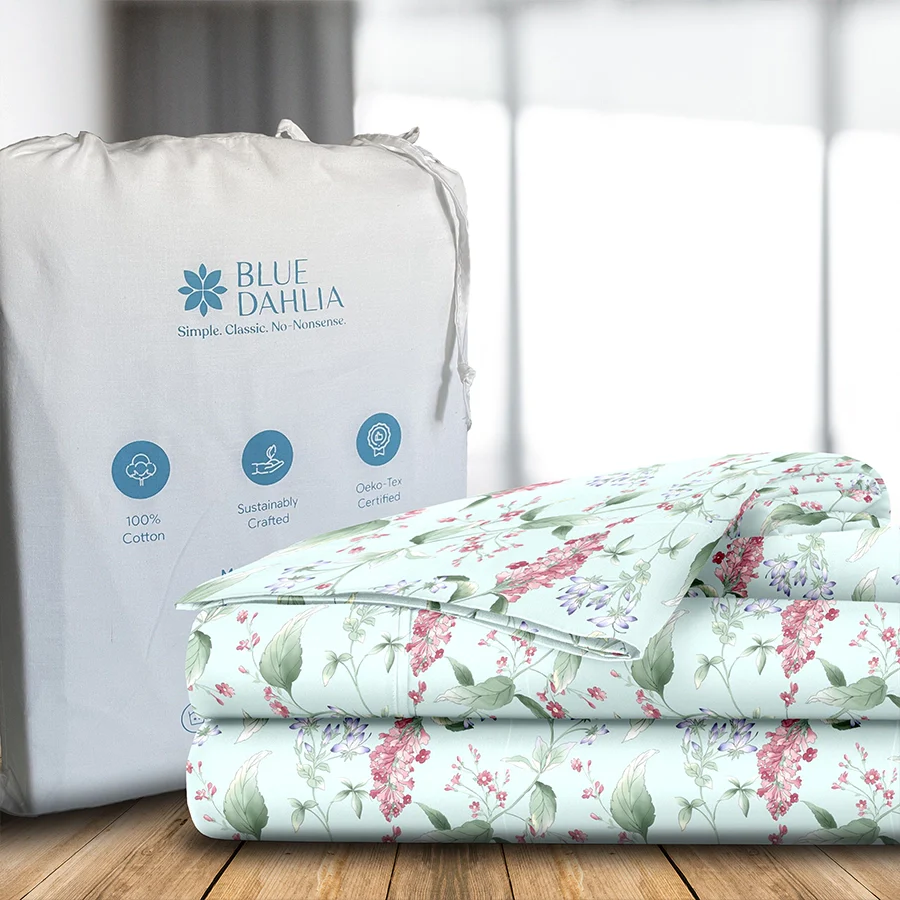 Fitted Bedsheet Set | Bressie Botanica | 100% Cotton Bedsheet + 2 Pillow Cases [Sizes: King Bedsheets & Queen/ Double Bedsheets] - Image 3