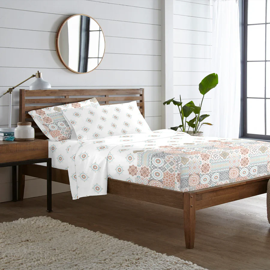 Fitted Bedsheet Set | Morocco Tiles | 100% Cotton Bedsheet + 2 Pillow Cases [Sizes: King Bedsheets & Queen/ Double Bedsheets] - Image 3