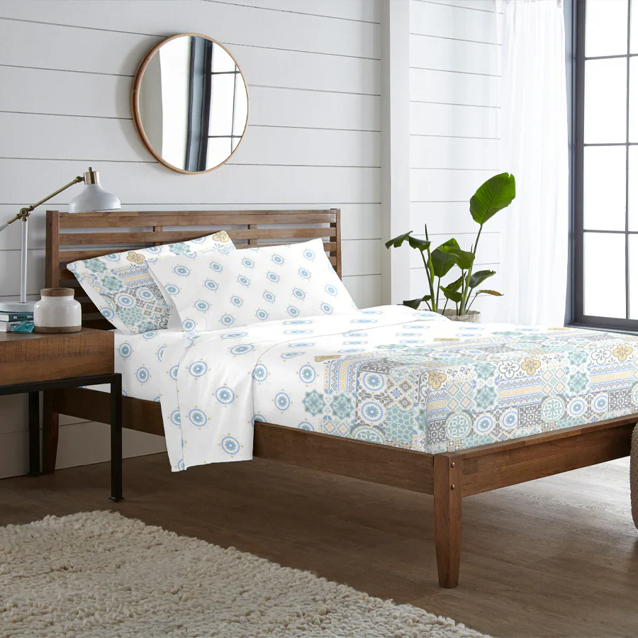 Fitted Bedsheet Set | Morocco Tiles | 100% Cotton Bedsheet + 2 Pillow Cases [Sizes: King Bedsheets & Queen/ Double Bedsheets] - Image 8